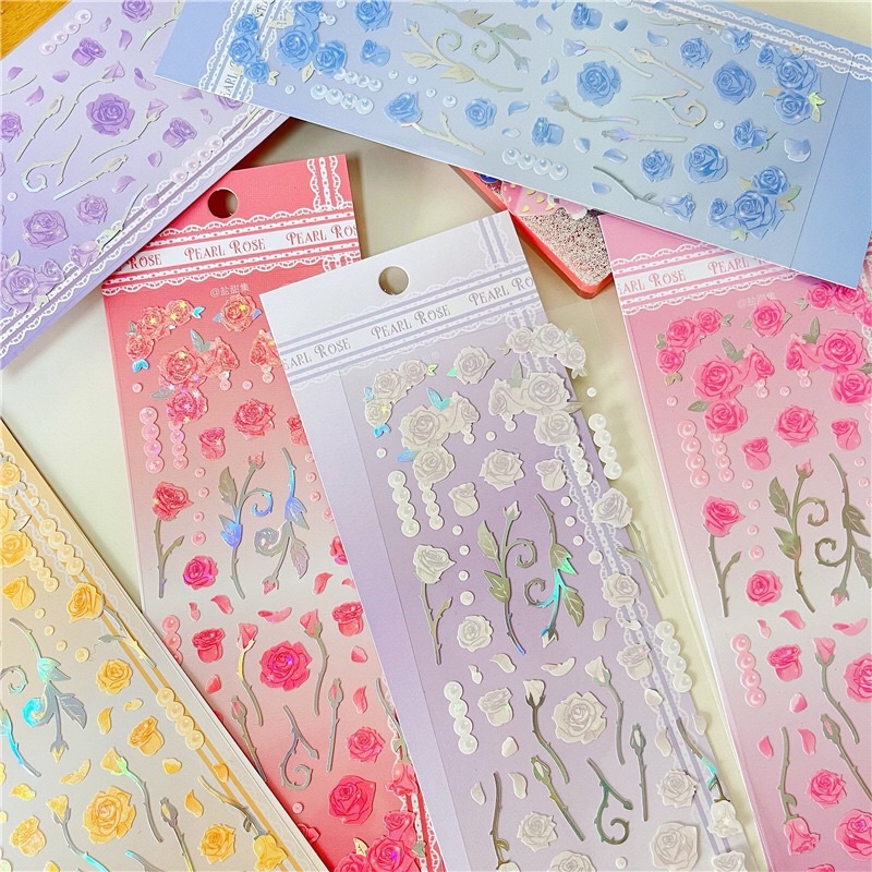 Sticker pearl rose_hình dán trang trí top,card