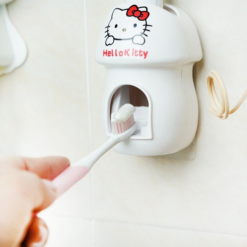 Máy lấy kem đánh răng tự động Hello kitty cho bé - Dụng cụ nhả kem đánh răng dán tường tiện lợi