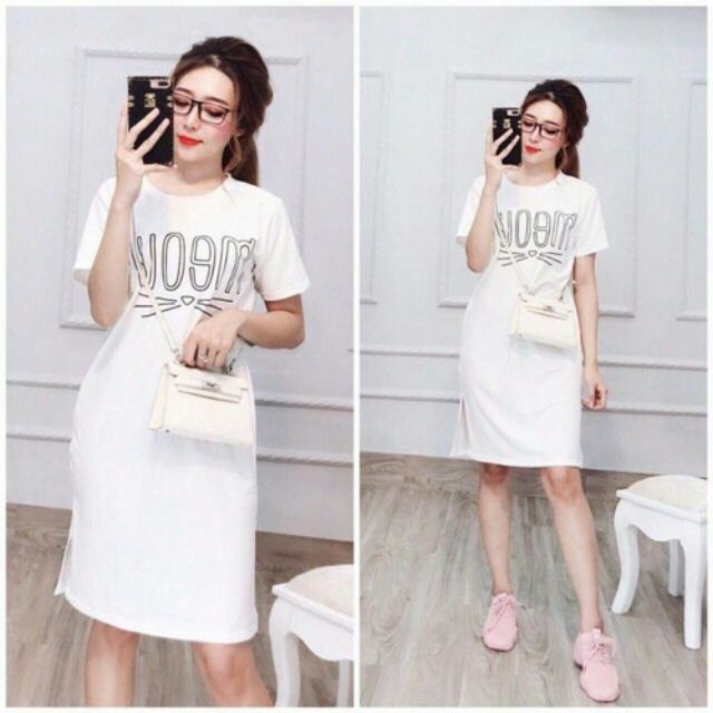 [ Sale xả kho ]  Đầm Suông Dáng Dài in MEOW dễ thương