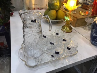 BỘ BÌNH - KHAY - 6 CỐC THUỶ TINH PHA LÊ
