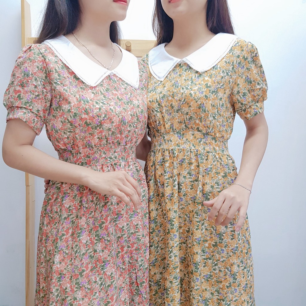 Đầm Hoa Cổ Trắng Vintage SP028208 - SP028210 (hình thật)