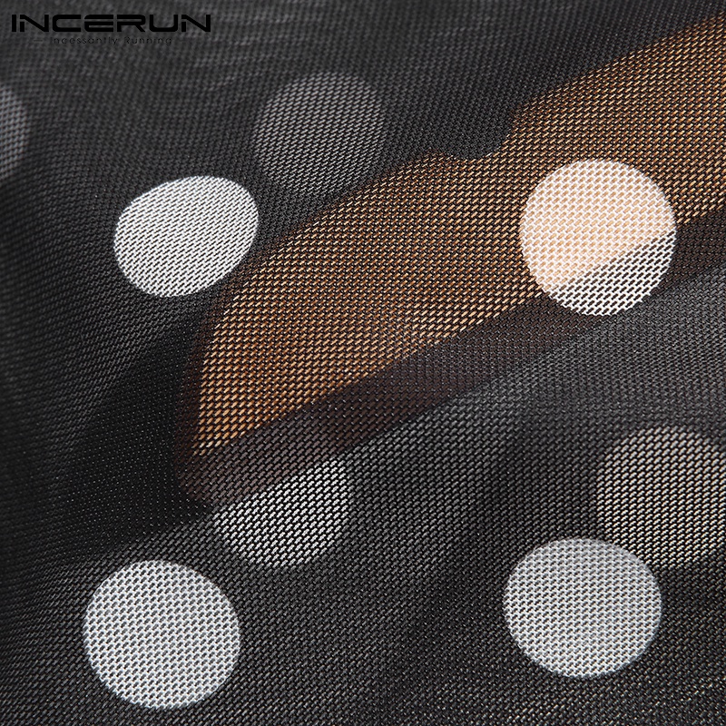 Set INCERUN gồm áo lửng tay ngắn và quần ngắn họa tiết chấm bi thời trang mùa hè cho nam