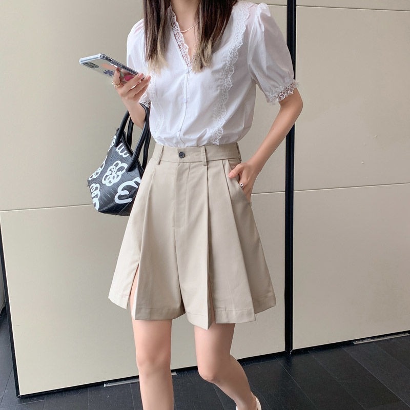 Quần ngắn ống rộng Xếp Ly Thời Trang Mùa Hè Hàn Quốc Mới Cho Nữ