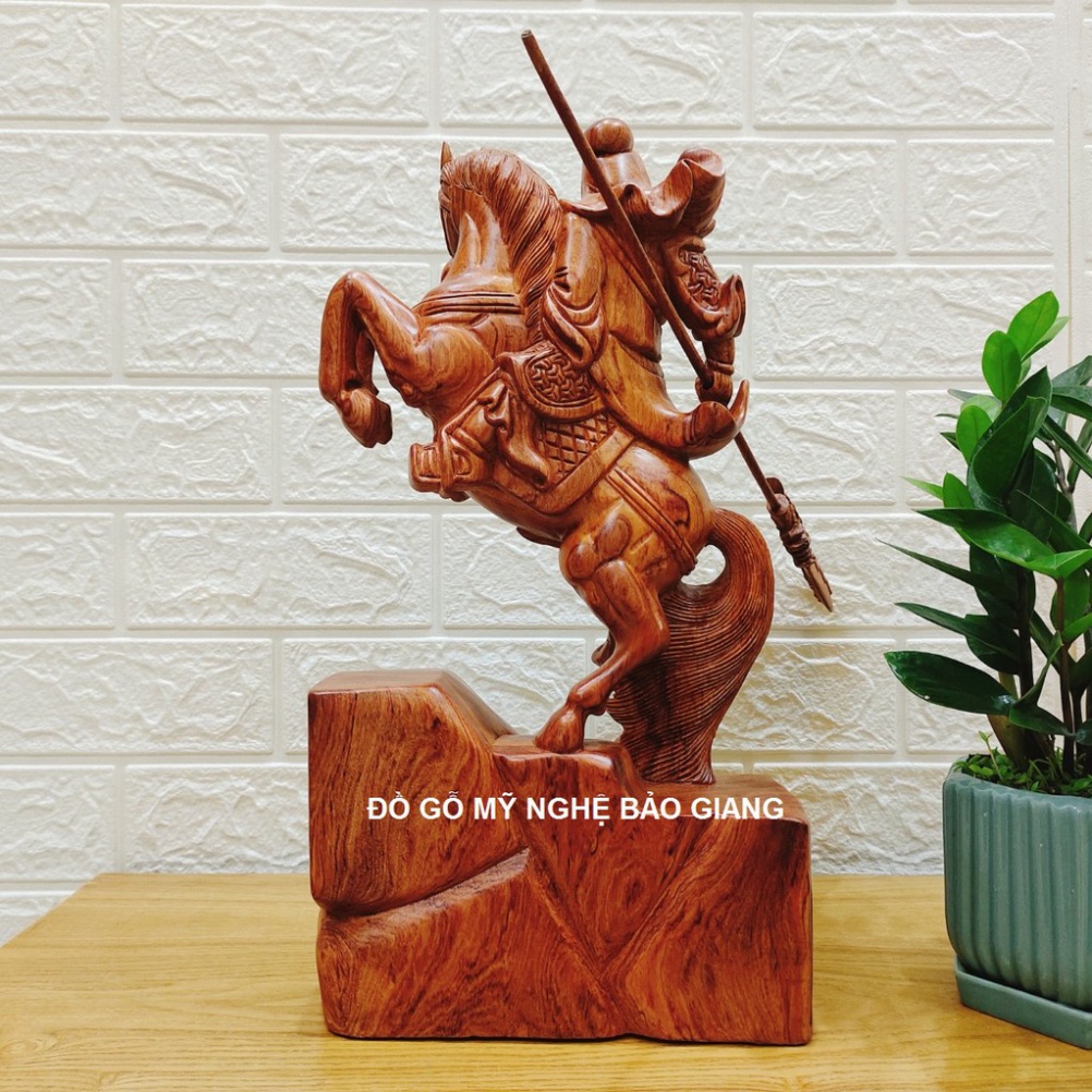 Tượng quan công cưỡi ngựa gỗ hương cao 40 cm