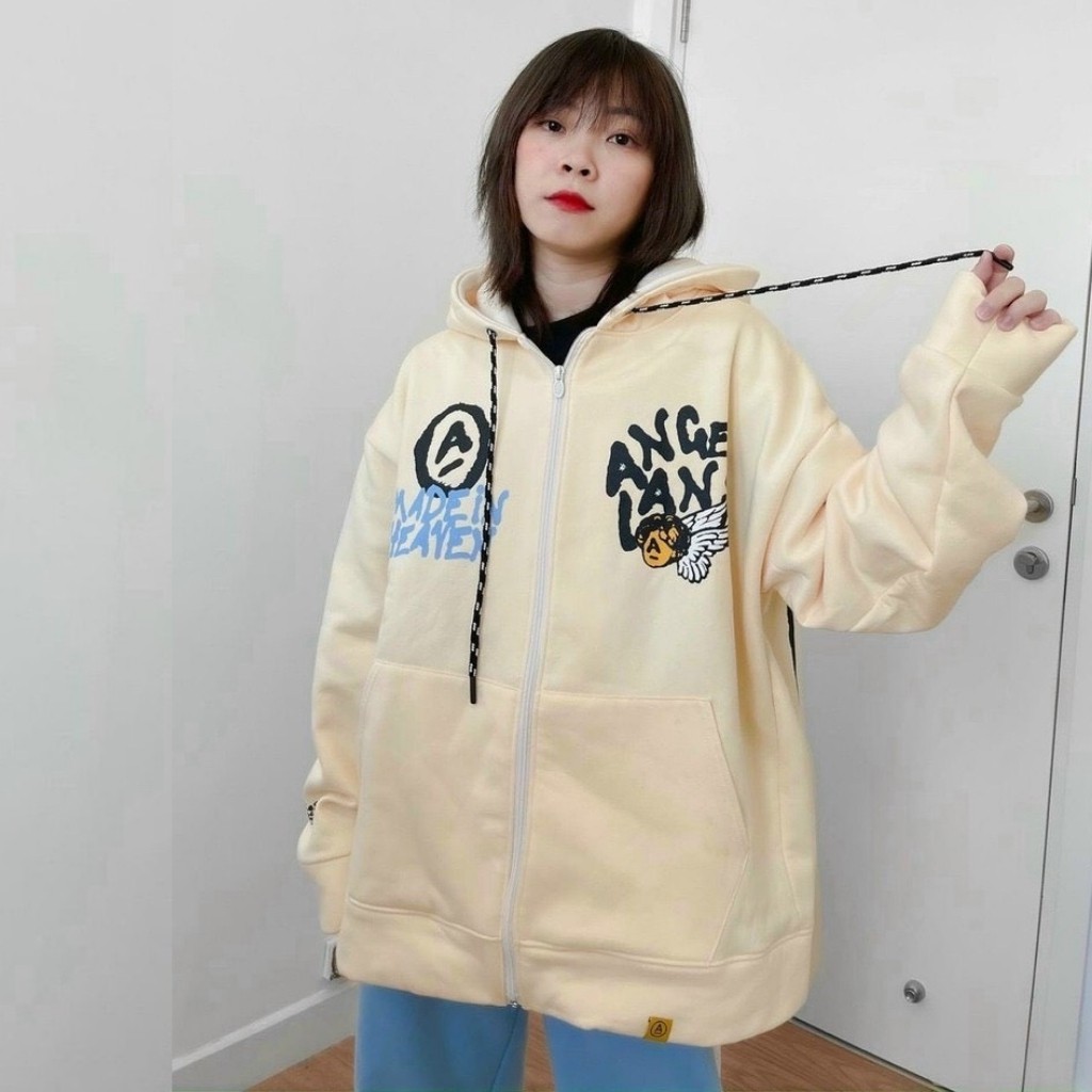 Áo hoodie nam nữ form rộng áo khoác nỉ dây kéo unisex ulzzang street style ANGEL AKN09 chống nắng có mũ rẻ đẹp
