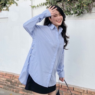 Áo sơ mi sọc xẻ tà zareen som52 sọc xanh navy