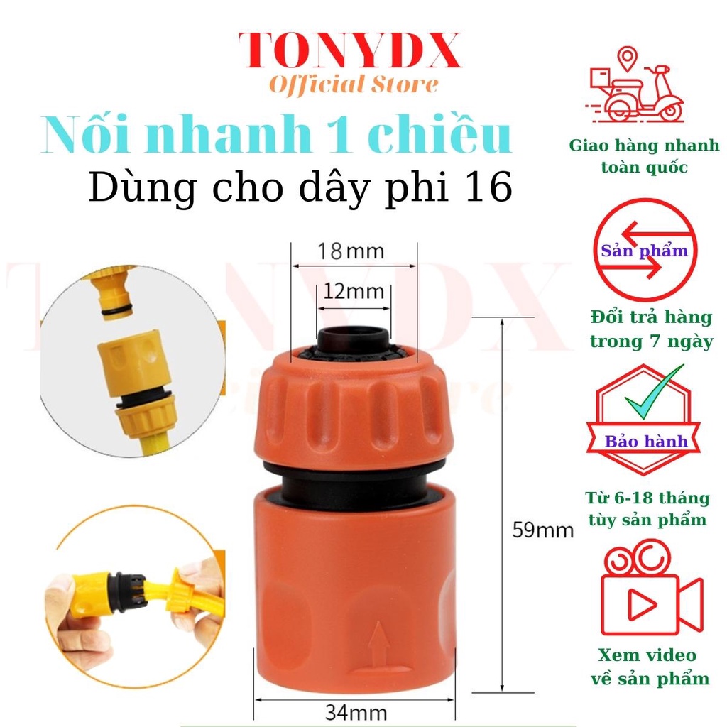 Phụ kiện cút khớp nối nhanh  đầu vòi tưới và dây ống nước mềm phi 16, 21,27 bằng nhựa và kim loại Tonydx