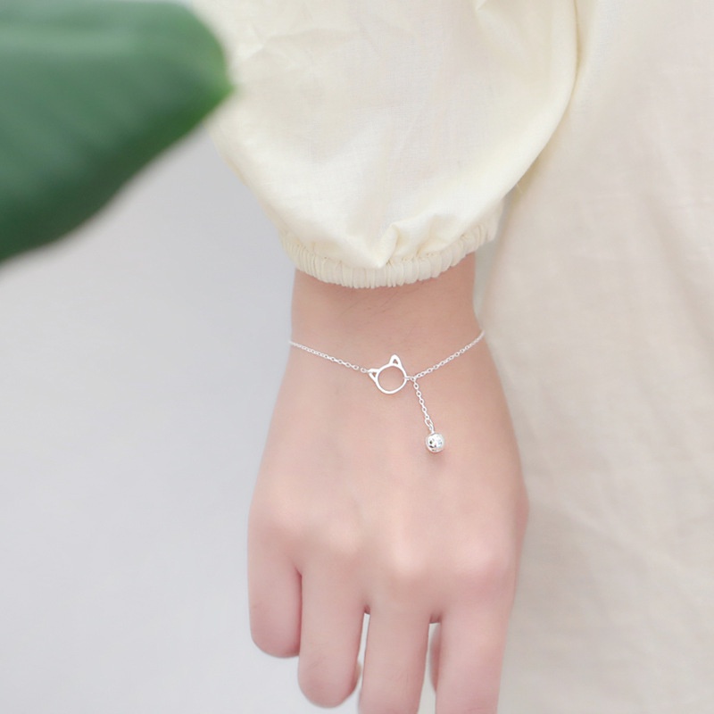 Vòng Tay Chuỗi Hạt Tròn Mặt Hình Mèo Dễ Thương Đơn Giản Phong Cách Hàn Quốc Cho Nữ