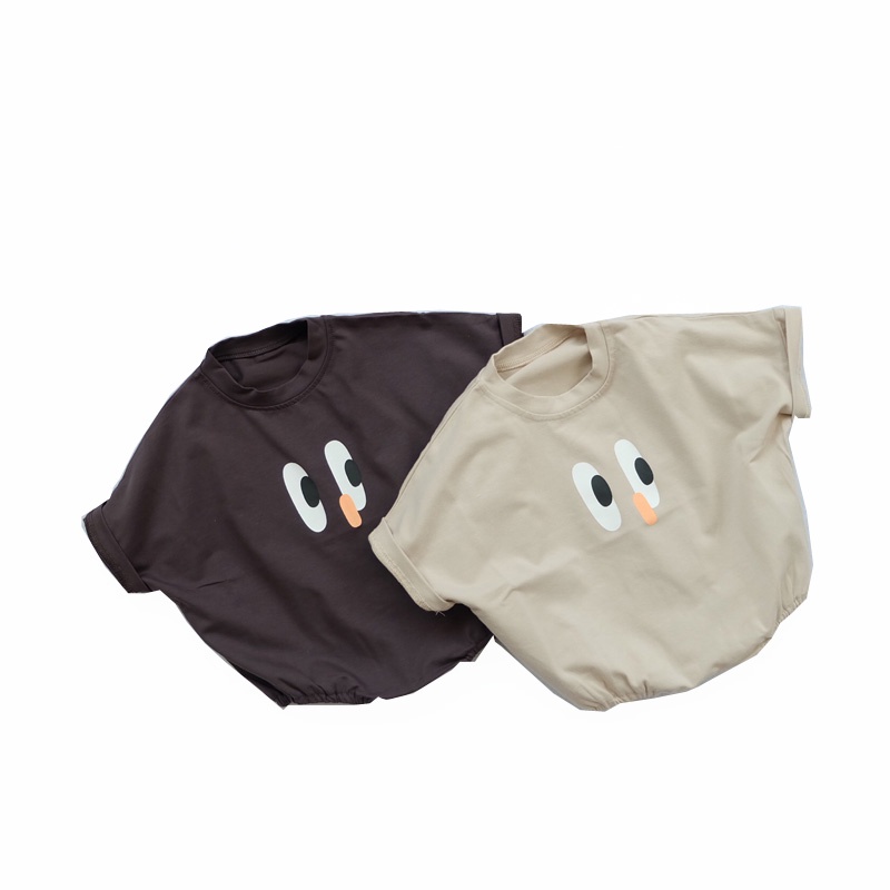 Bộ áo liền quần tay ngắn in hình đôi mắt dành cho bé trai và bé gái sơ sinh