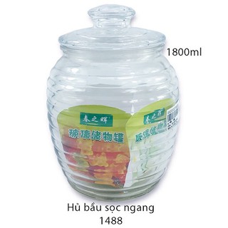 Lọ Hũ Thủy Tinh hình sọc bầu dung tích 1800ml đựng mật ong, mứt kẹo, ngâm chanh đào,....
