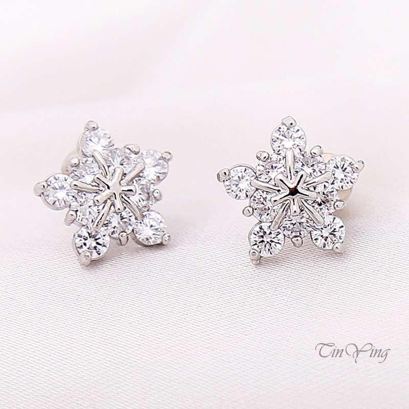 GETNOIVAS 1 đôi khuyên tai hình bông tuyết đính đá pha lê thời trang dành cho nữ