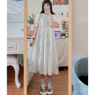 Váy babydoll thêu hoa thắt eo siêu xinh - Đầm hoá nhí cộc tay