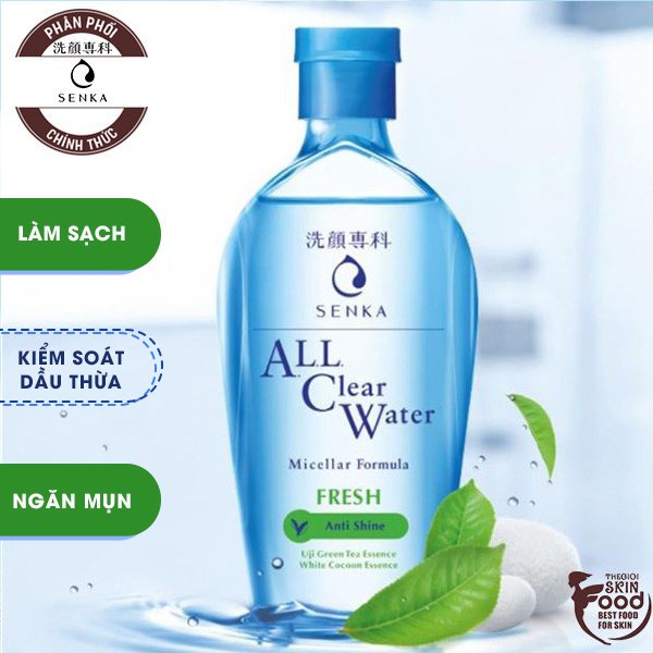 Nước tẩy trang kiềm dầu, ngừa mụn Nhật Bản chiết xuất trà xanh Senka All Clear Water Micellar Formula