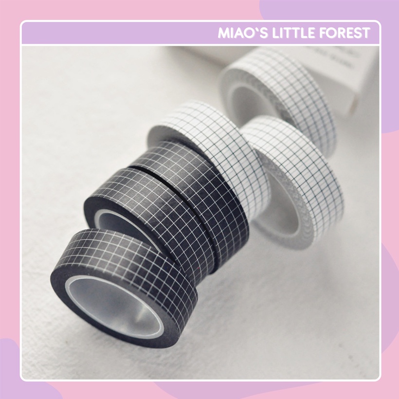 Washi tape caro MIAO'S LITTLE FOREST cuộn băng dính kẻ ô grid basic trang trí sổ tay bullet journal MWT218