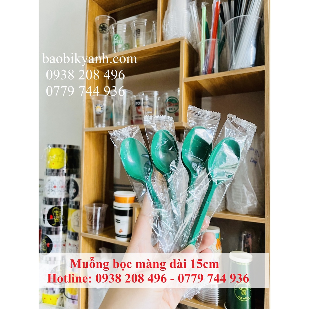 Combo 250 cái muỗng nhựa có màng bọc dùng một lần, muỗng bọc giấy, thìa bọc giấy