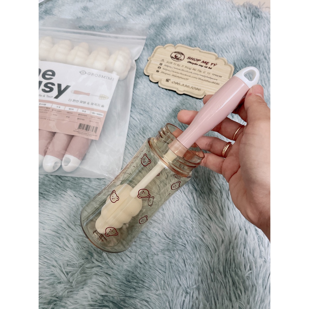 (Tách lẻ) Bộ/ set 5 cọ mút xốp bọt biển 2 trong 1 dùng cọ bình sữa kiêm cọ núm ti Grosmimi / Moyuum / TGM
