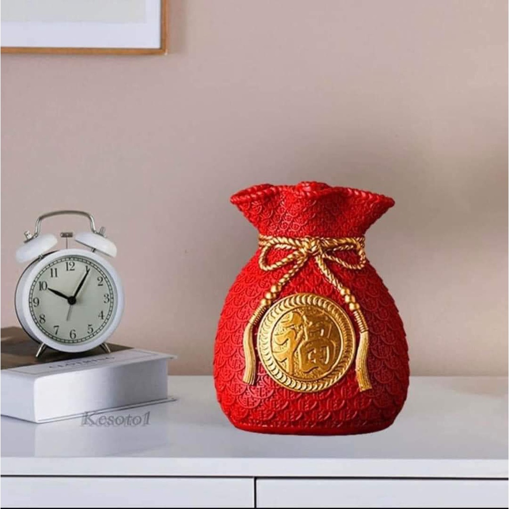 Túi Vàng Tài Lộc Túi Tiền Phong Thủy Bình Hút Lộc Cắm Hoa để ban thần tài