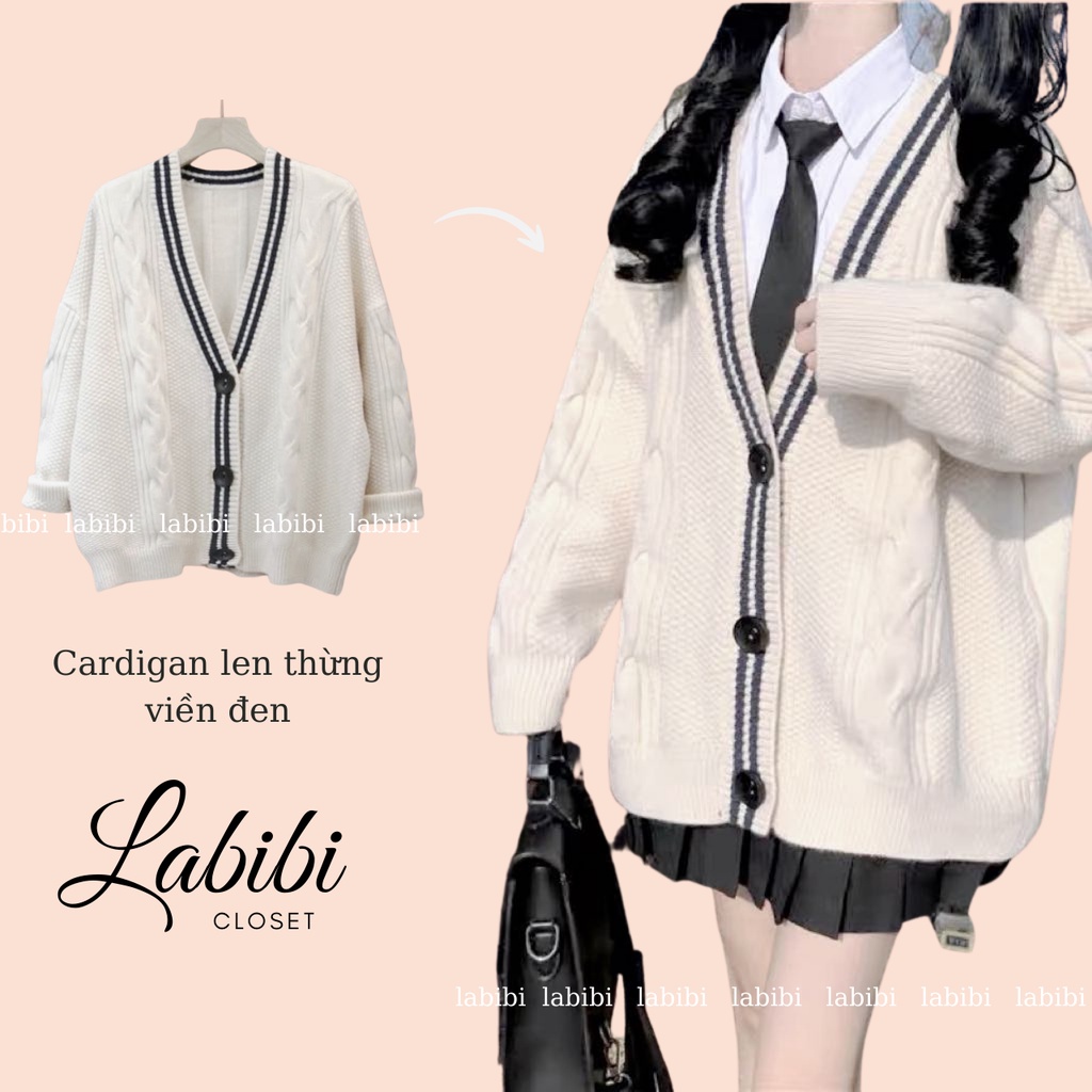 Áo Cardigan Nữ Sinh Len Thừng Viền Đen Form Rộng, Labibi | WebRaoVat - webraovat.net.vn