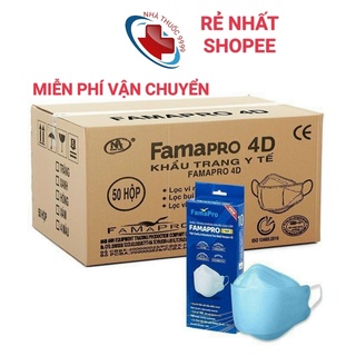 Thùng khẩu trang 4D Famapro 500c, 50 hộp Khẩu trang chính hãng Famapro 3 lớp kháng khuẩn
