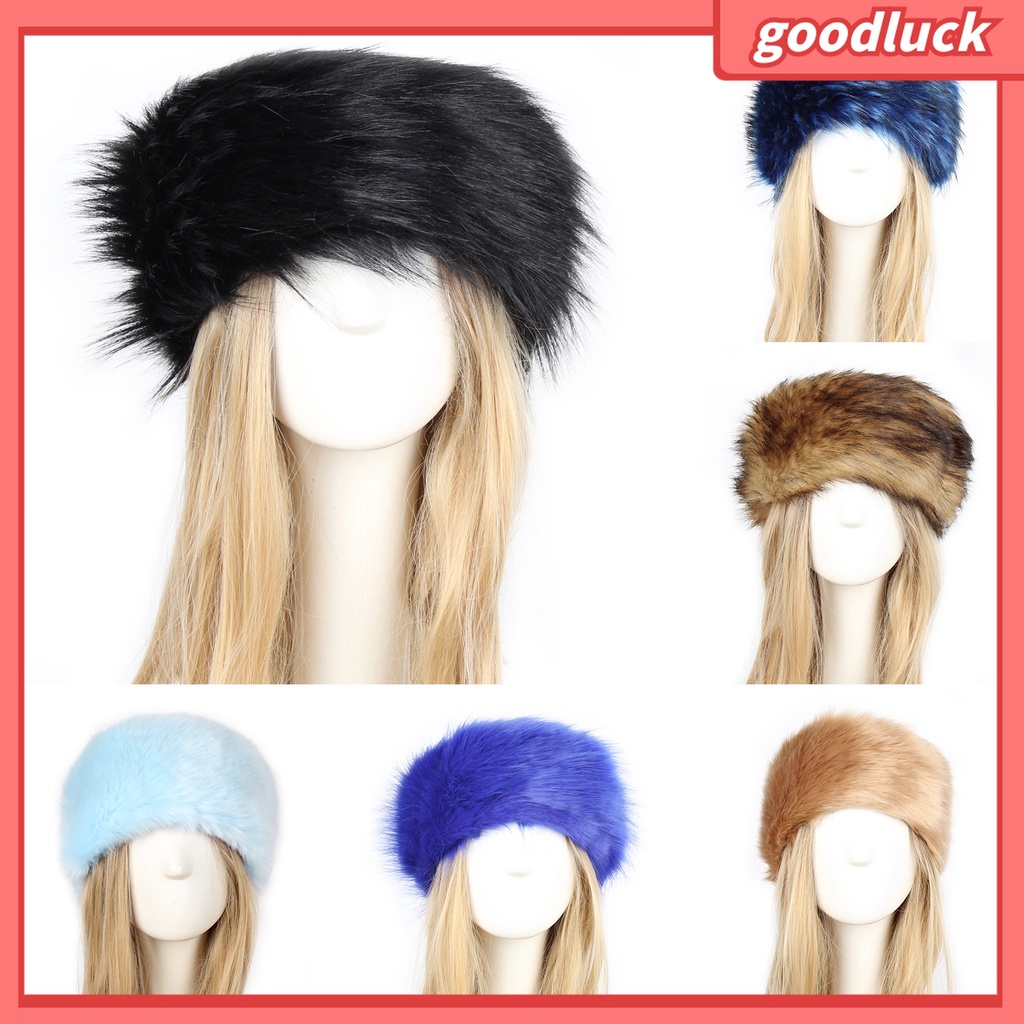 &lt; Golu &gt; Mũ Turban Rộng Vành Dày Phối Lông Giả Trượt Băng Đô Cho Nữ
