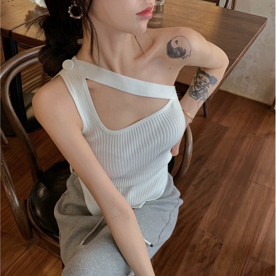 QADCOL Áo dệt kim hai dây màu trắng thời trang cho nữ