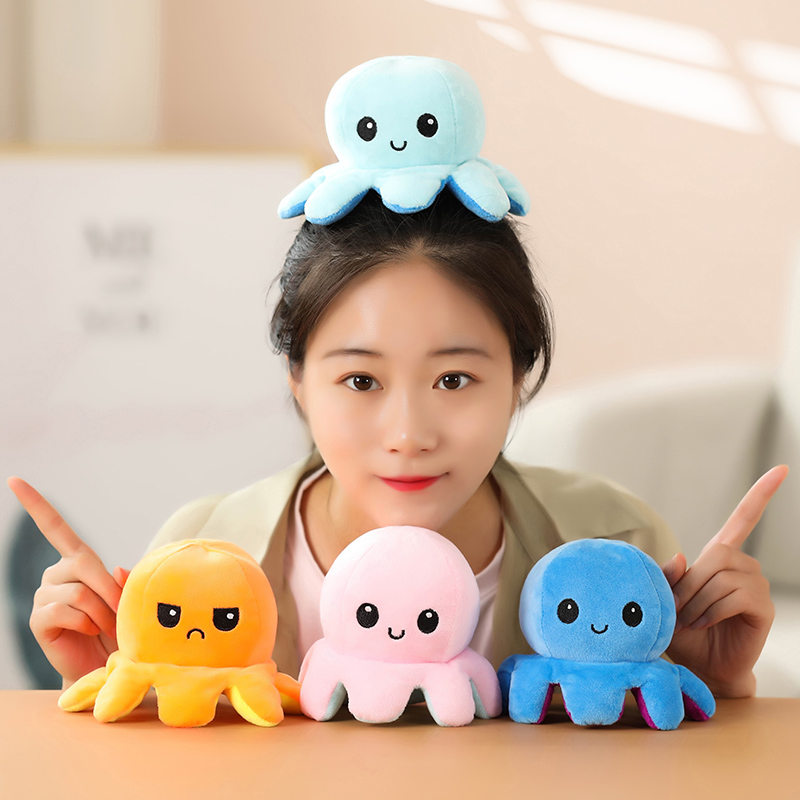 Octopus Plush Doll Decoration Soft Simulation Reversible Toy Cute Stuffed Double-sided Color Flip Doll Birthday Present