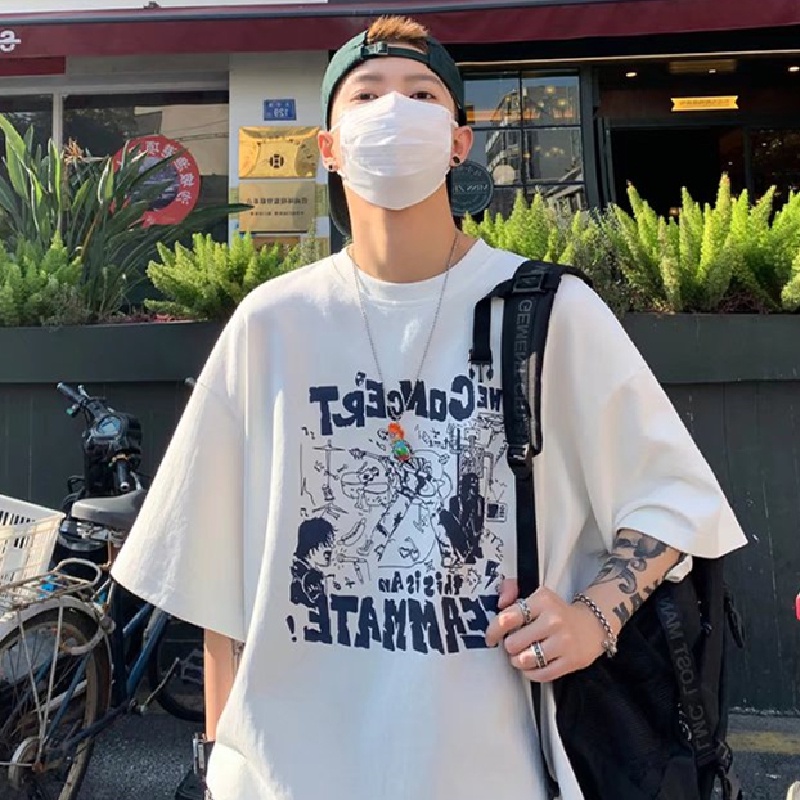 Áo Thun Dáng Rộng In Chữ Phong Cách Hàn Quốc Thời Trang Mùa Hè Cho Nam [M-8XL]