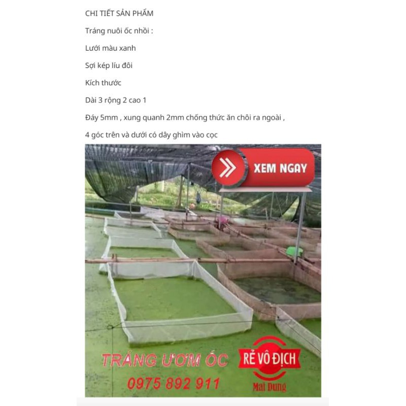 TRÁNG NUÔI ỐC, ẾCH , CÁ - LOẠI 3x2x1