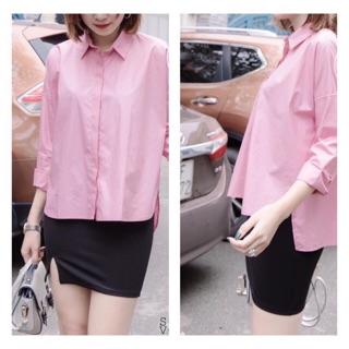 Áo sơ mi oversize hồng