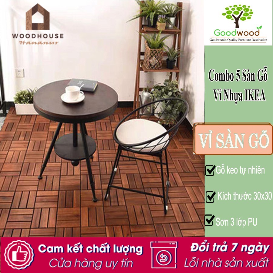 Combo 5 Ván Sàn gỗ tự nhiên vỉ nhựa ngoài trời 4/6/12 nan lót ban công nhà tắm sân vườn, chịu mưa nắng thời tiết tốt