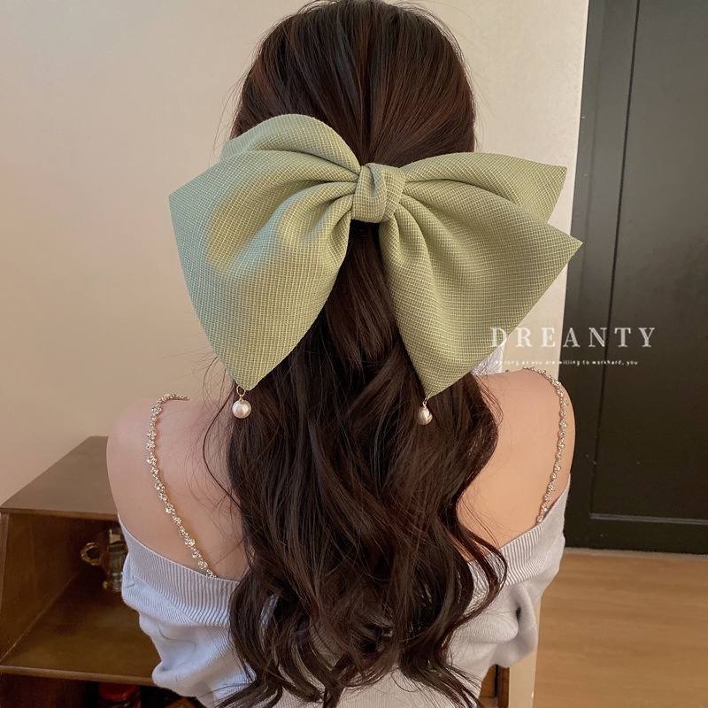 Kẹp Tóc Hình Nơ Cỡ Lớn Đính Ngọc Trai Phong Cách Cổ Điển Thời Trang Xinh Xắn