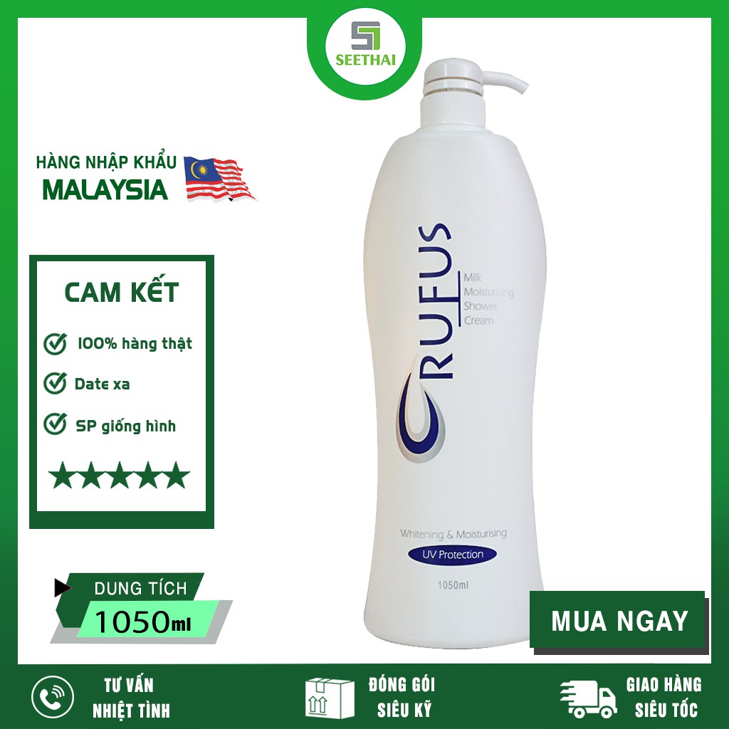 Sữa tắm sạch da Malaysia RUFUS không nhờn rít 1050ml chai trắng sữa tắm nam nữ dùng được