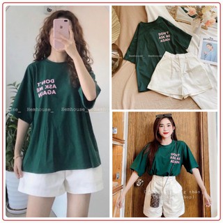 Set quần short trắng kèm áo 💖FREESHIP💖 Set áo phông xanh phom thụng mix quần short kaki trắng AD39