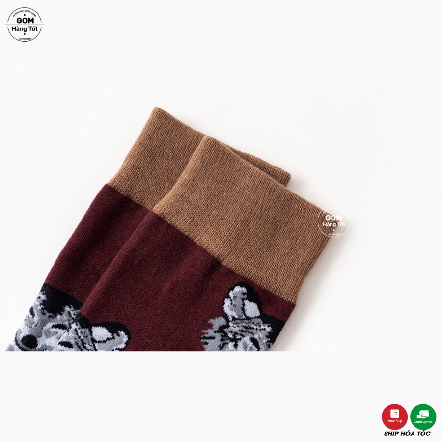 Tất vớ cổ cao cotton, tất cao cổ nam nữ họa tiết hình dog siêu dễ thương - FUJI