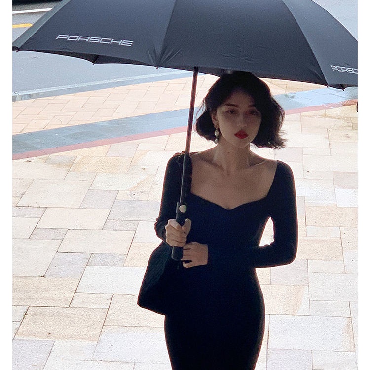 Đầm Dệt Kim Cổ Vuông Nhấn Eo Phong Cách Retro Pháp Thời Trang Mùa Thu Cho Nữ