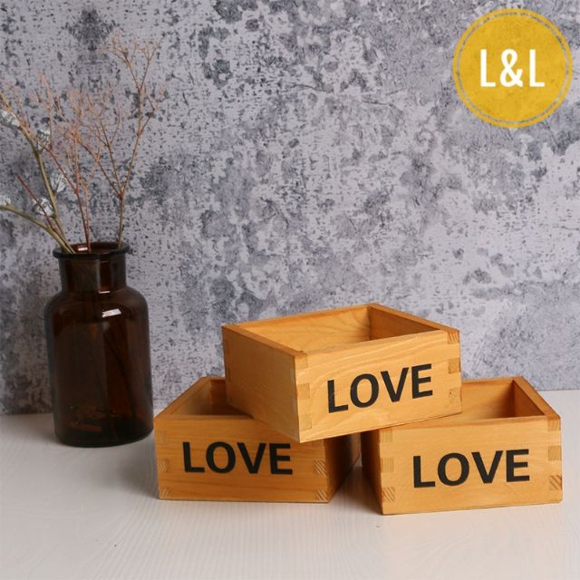 Chậu gỗ LOVE hình chữ nhật trồng cây cảnh cây cảnh nội thất, tiểu cảnh sen đá, xương rồng, cây cảnh để bàn