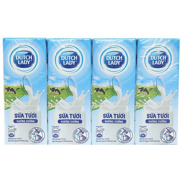 Lốc 4 hộp sữa tiệt trùng Cô Gái Hà Lan 180ml (Đủ Vị)