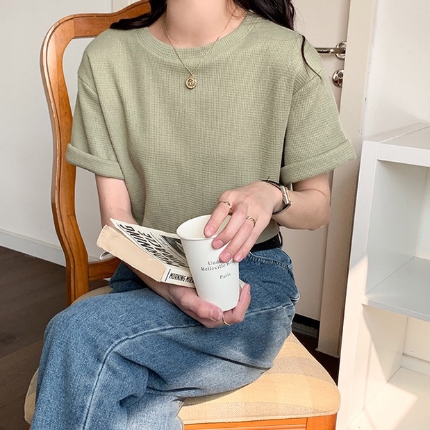 Áo Thun Ngắn Tay Dáng Rộng Màu Xanh Lá 49600 Dễ Phối Đồ