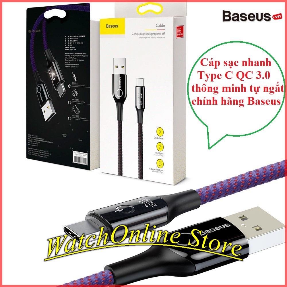 Cáp sạc nhanh QC 3.0 Type C tự ngắt Baseus cho Samsung S8/S9/Note8/Note9/ Xiaomi/ Huawei/ Oppo