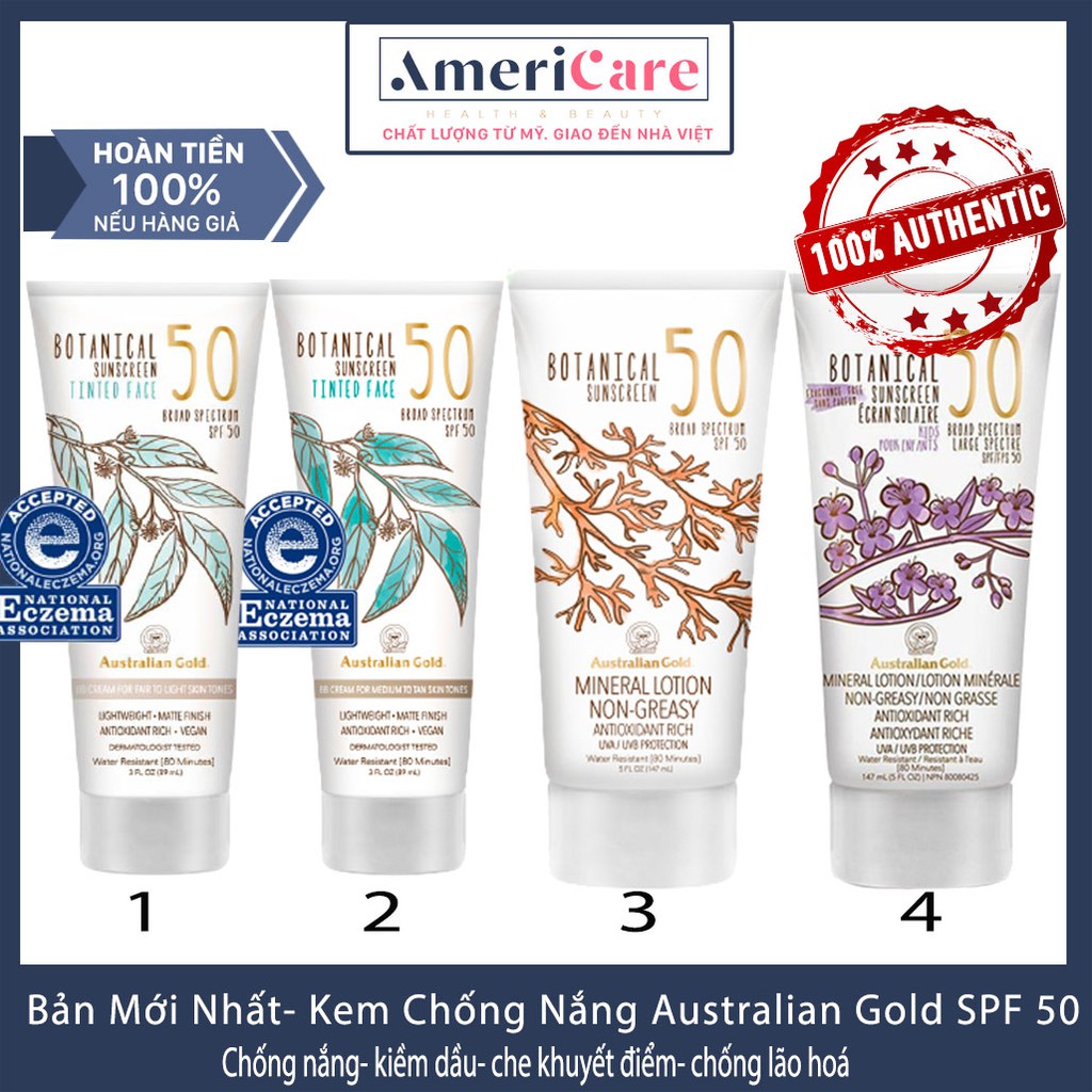 [Bill Mỹ- HSD 6/2024] Kem chống nắng nâng tone kiềm dầu AUSTRALIAN GOLD (89 ml)- Botanical SPF 50 Face Lotion