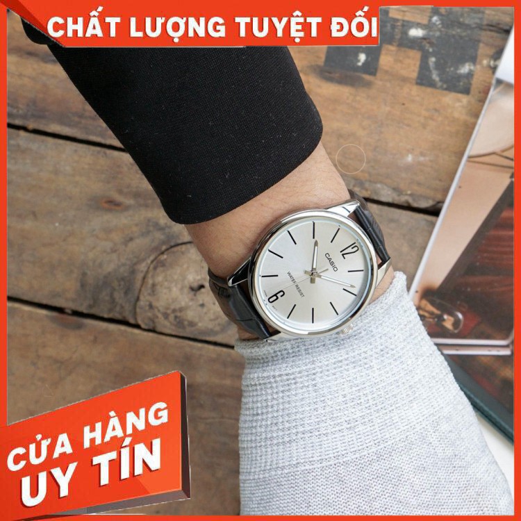 HÀNG NHẬP KHẨU -  Đồng hồ Casio nam dây da thể thao, trắng bạc ánh kim thanh lịch, chống nước WR30M đi mưa rửa tay (MTP-