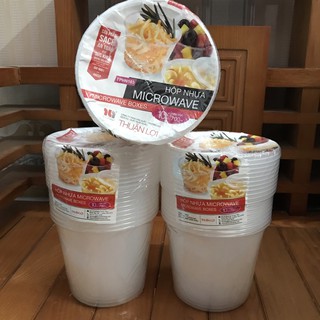 Hộp nhựa tròn Thuận Lợi 700ml, dùng được lò vi sóng, 10 hộp kèm nắp