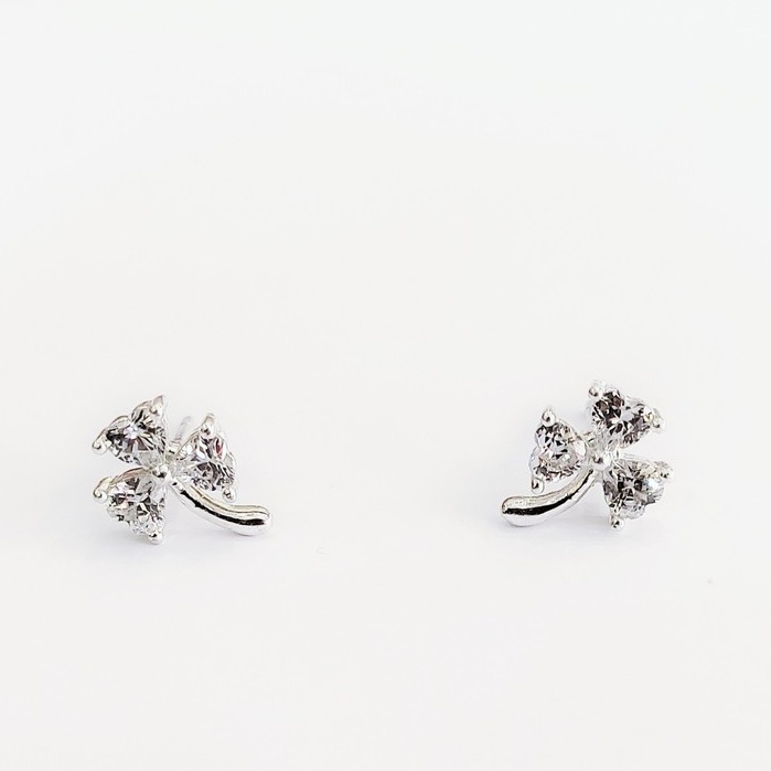 Khuyên tai bạc ta cỏ 3 lá đính đá _ van jw