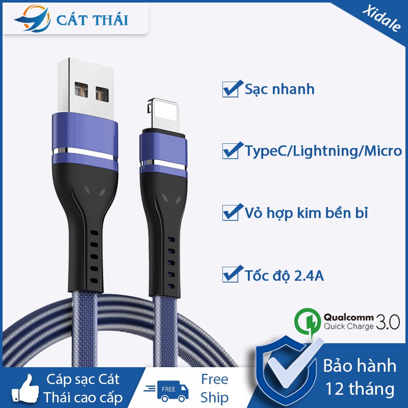 Cáp sạc dây sạc Xidale sạc nhanh siêu bền dài 1m2 tốc độ 3A thích hợp cho các bạn xài cổng Lightning / Micro / Type-C