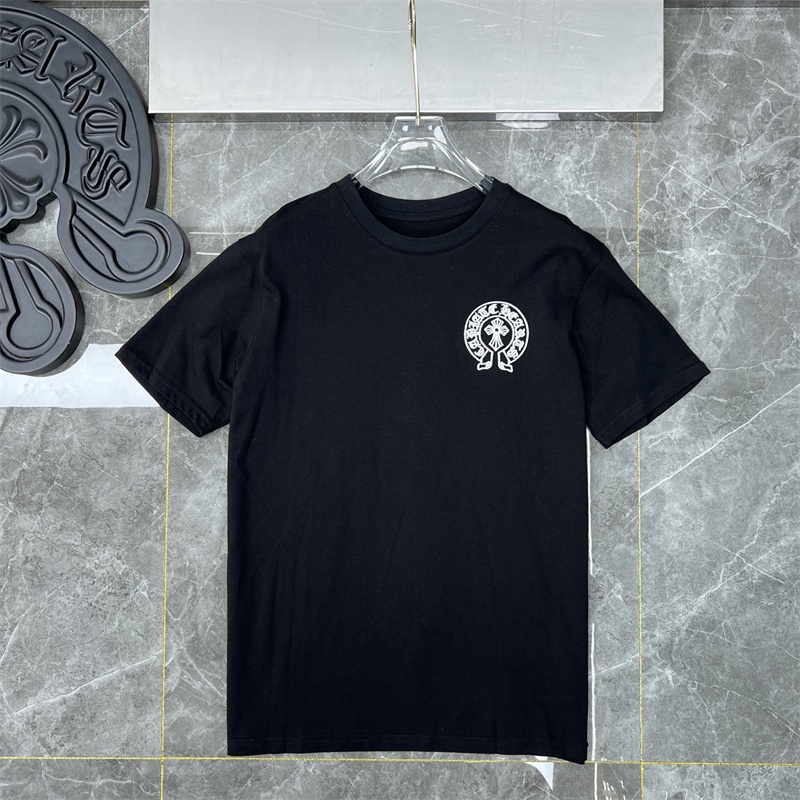 Áo Thun Da Cừu Ngắn Tay Thêu Chữ Chrome Hearts Crowe Thời Trang Dành Cho Nam ➕ Bộ Đồ Ngắn Tay May Vá Thủ Công