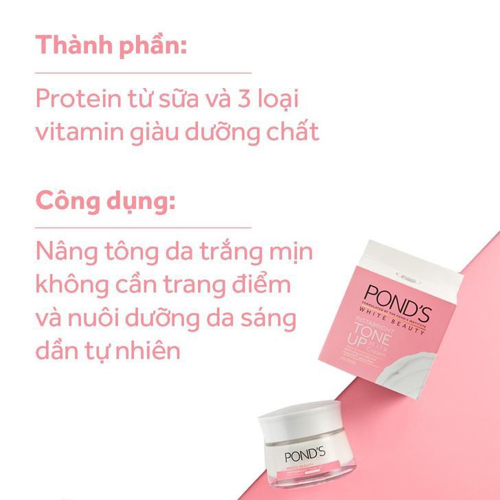 Kem sữa dưỡng trắng nâng tông Ponds White Beauty 23gr(tặng 2 mặt nạ sữa dưỡng trắng)