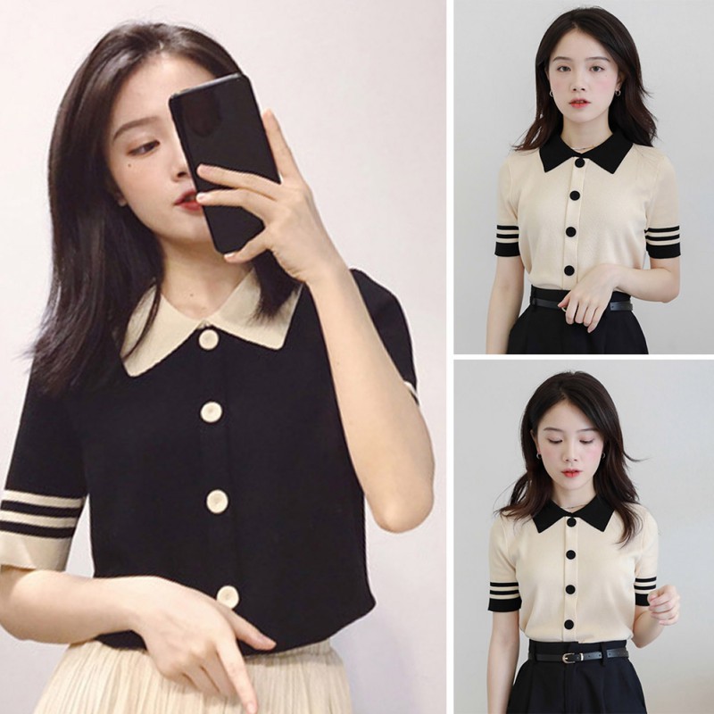 Áo thun nữ polo phong cách Nhật Bản đơn giản