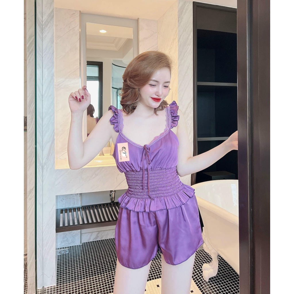 Đồ ngủ 2 dây, đồ bộ mặc nhà tay cánh tiên, bo eo sexy [DN70]