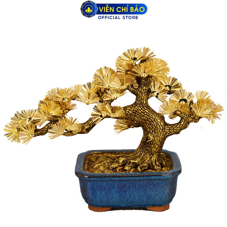 Chậu cây tùng la hán, hoa mai ngũ phúc dát vàng 24K quà tặng cao cấp trang trí nhà cửa Viễn Chí Bảo M600078