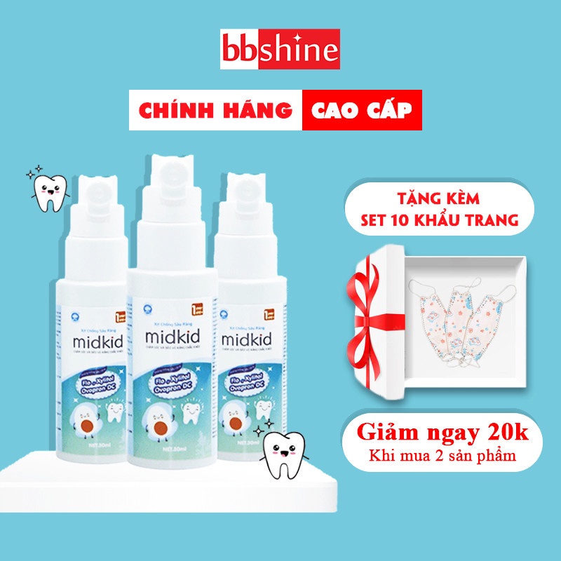 Xịt chống sâu răng cho bé, Xịt chống sâu răng Midkid chính hãng (tặng kèm set 10 khẩu trang KF94 cho bé) BBShine – I018